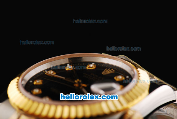 Rolex Datejust Swiss ETA 2836 Automatic Movement Black Dial with Diamond Markers and Gold Bezel-18K Gold Never Fade - Click Image to Close